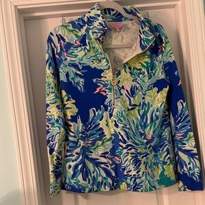 Lilly Pulitzer Blue Green Pink Printed Half-Zip Pullover Jacket